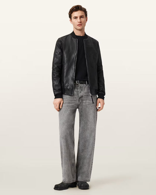 Men's Morten Genuine Leather Bomber Jacket | Classic Zip-Up Bomber Jacket