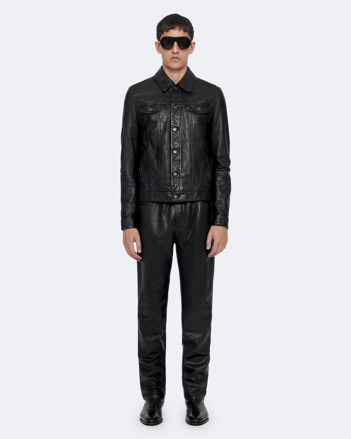 Men’s Black Leather Trucker Jacket