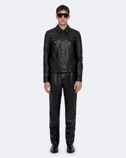 Men’s Black Leather Trucker Jacket