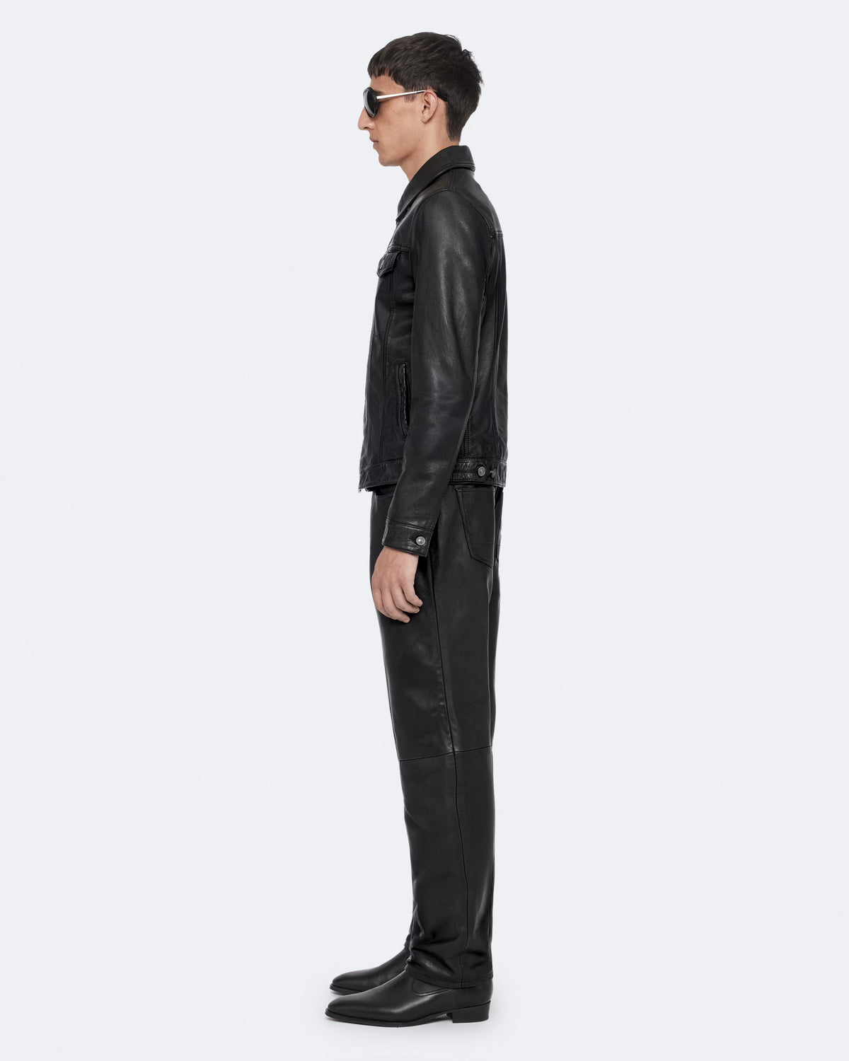Men’s Black Leather Trucker Jacket