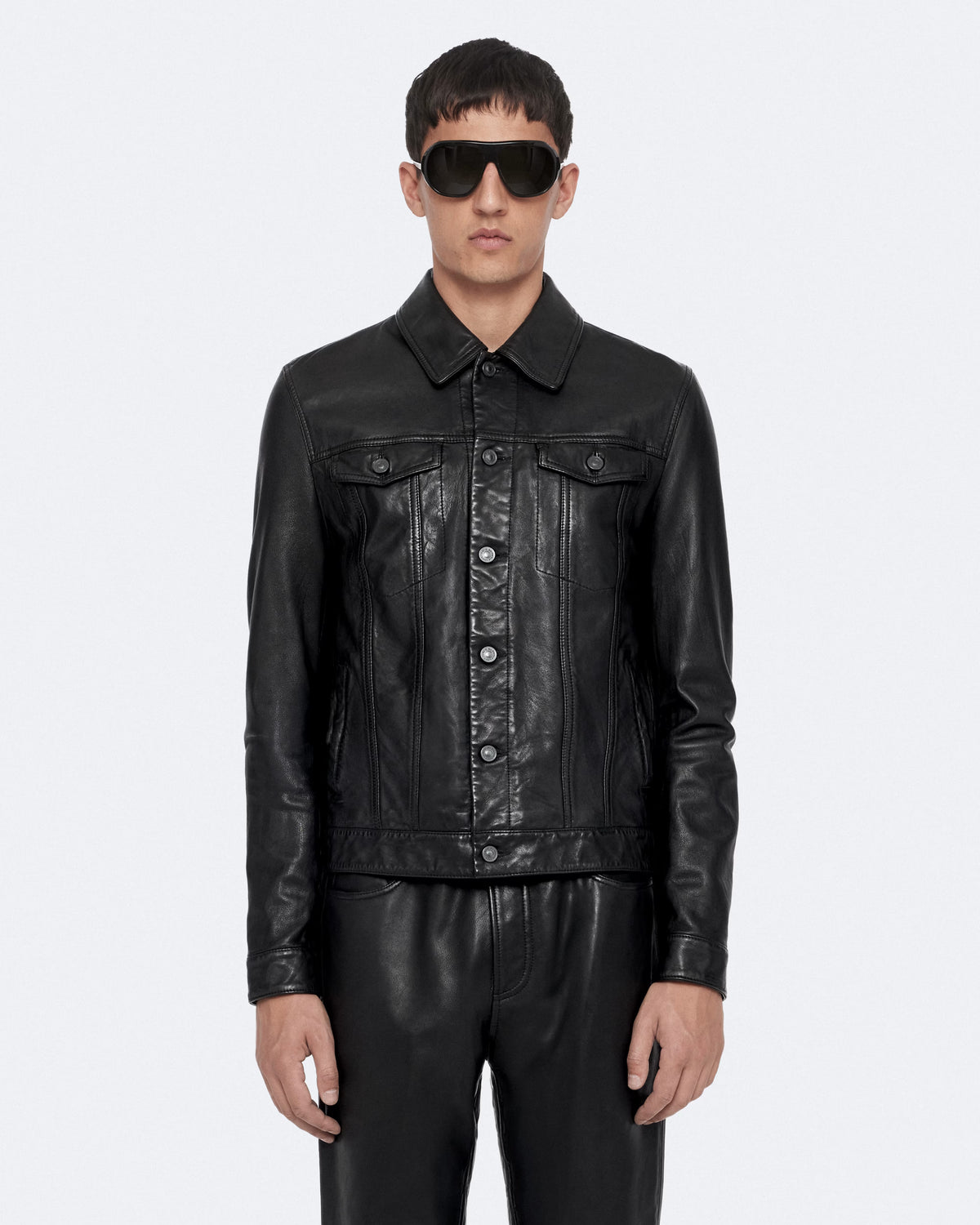 Men’s Black Leather Trucker Jacket