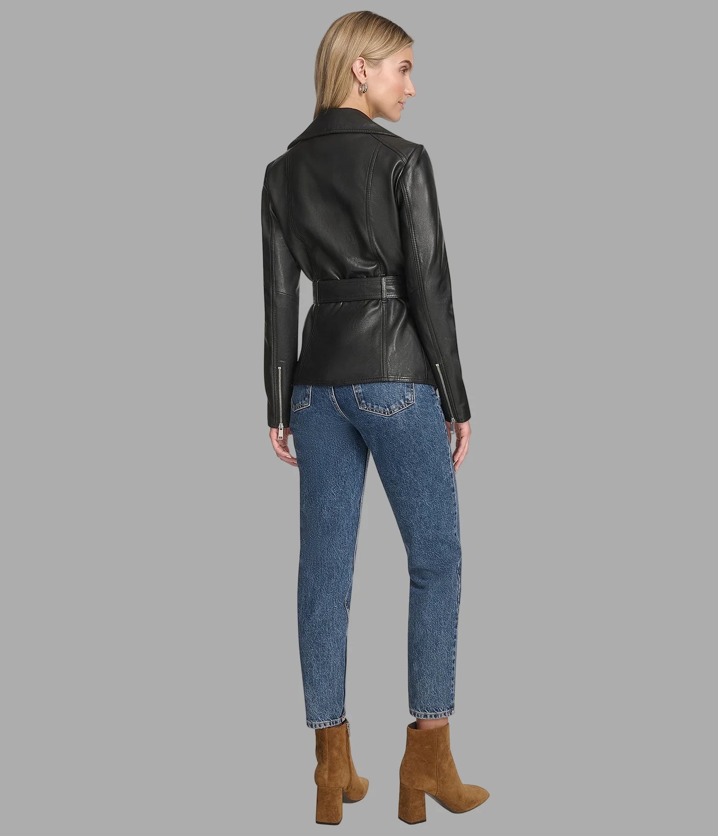 Leather Belted Moto Jacket for Women