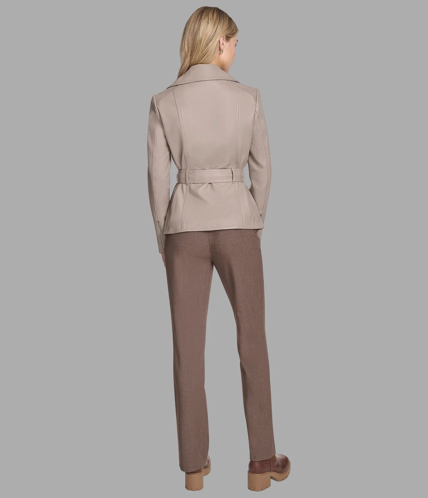 Leather Belted Moto Jacket for Women