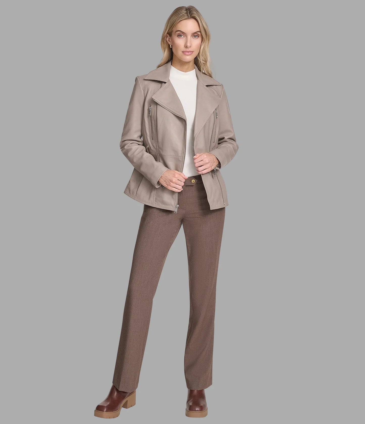 Leather Belted Moto Jacket for Women