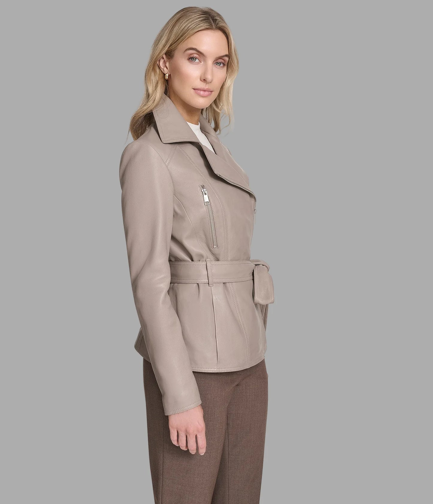 Leather Belted Moto Jacket for Women