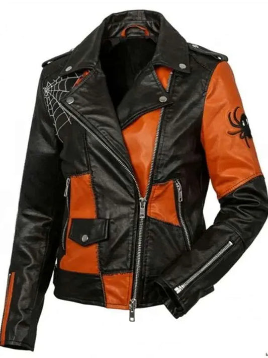 Halloween Patchwork Biker Leather Jacket – Gothic Motorcycle Jacket