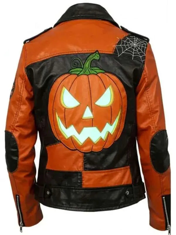 Halloween Patchwork Biker Leather Jacket – Gothic Motorcycle Jacket