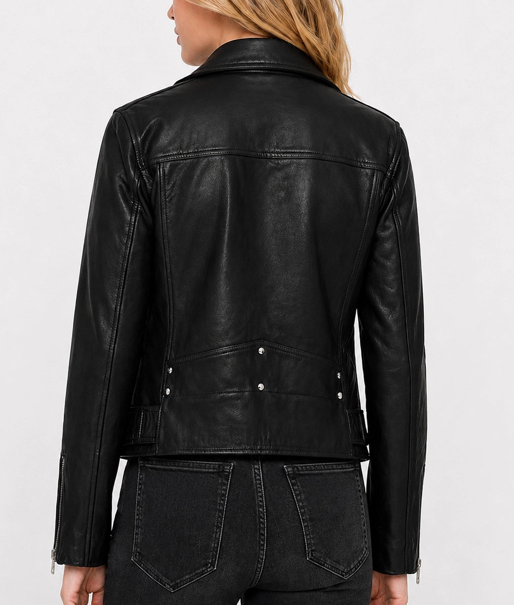 Women’s Black Leather Aviator Jacket with White Shearling