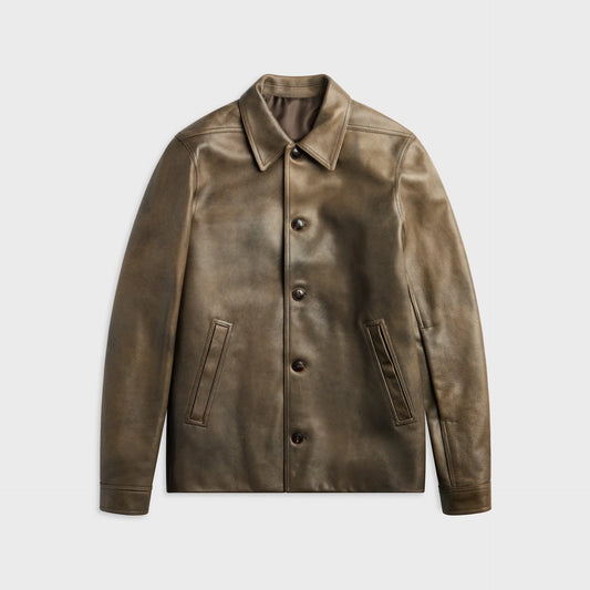 Mixed Brown Shade Leather Bomber Jacket for Men