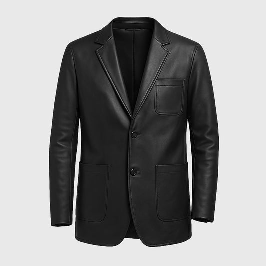 Men’s Black Leather Blazer