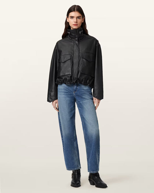 Women's Clay Cropped Genuine Leather Jacket | Slim Fit Casual Leather Jacket