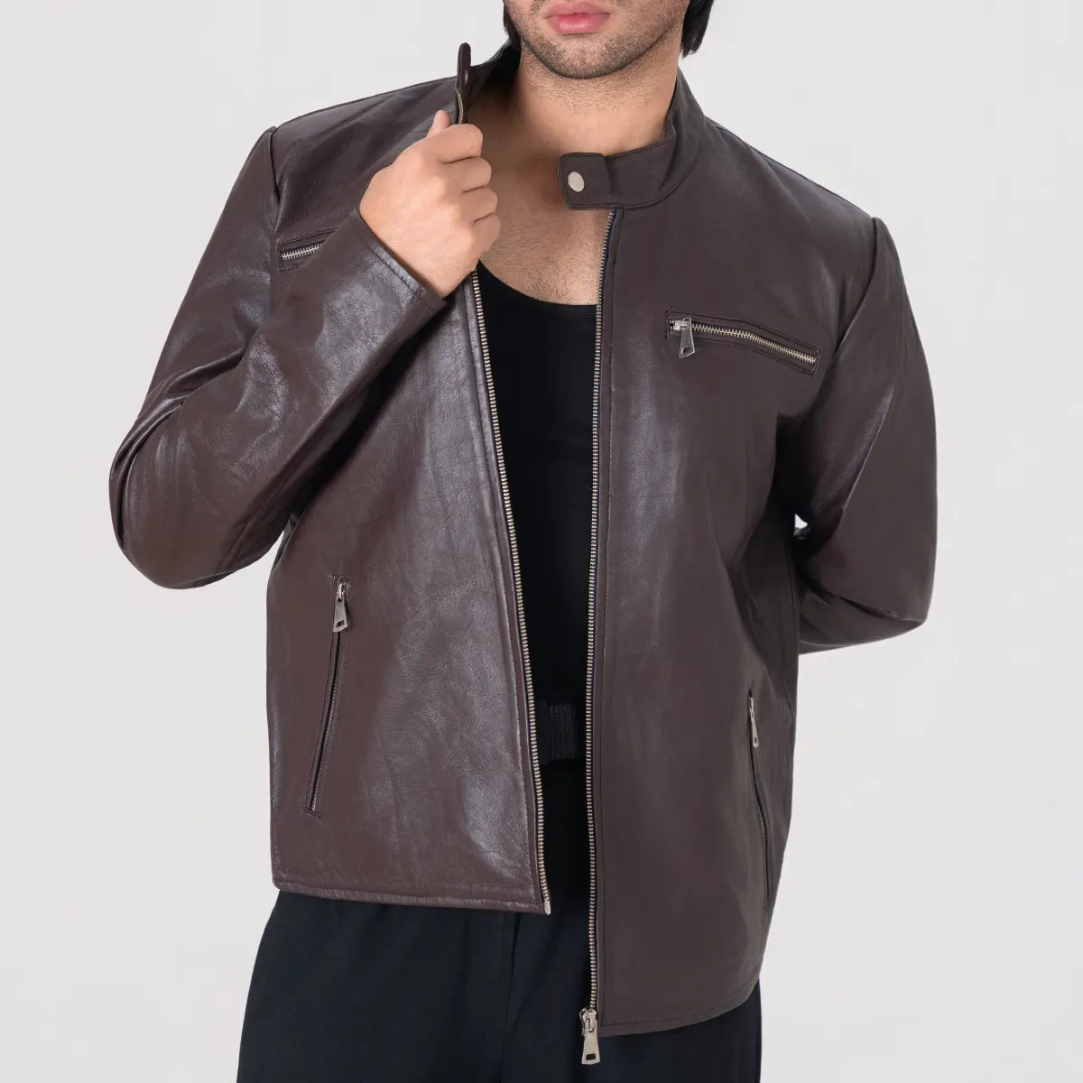 Men’s Chocolate Brown Leather Jacket – Premium Classic Biker Style