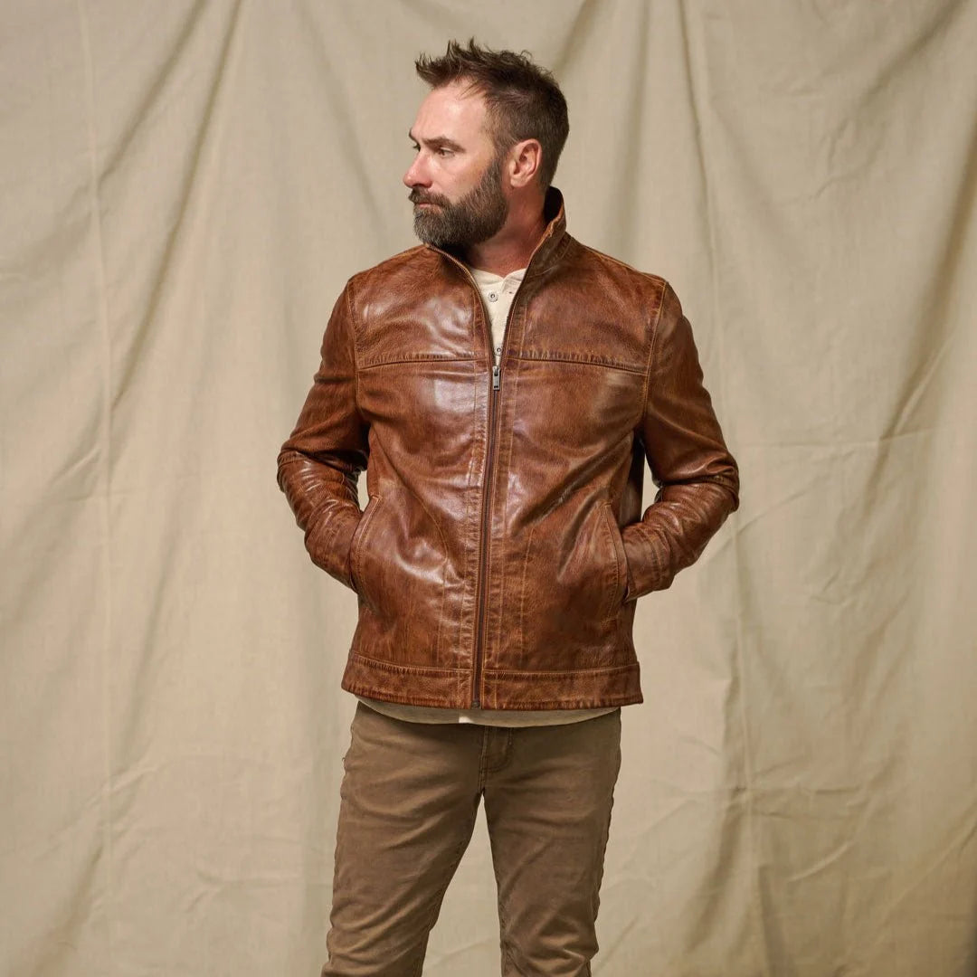Men’s Camel Brown Leather Jacket – Classic Premium Style