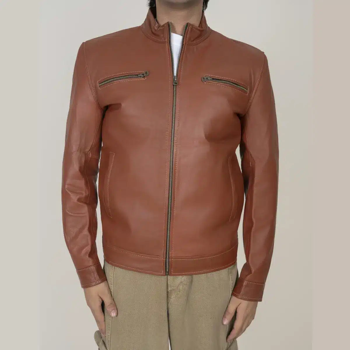 Men’s Brown Leather Jacket – Premium Casual Biker Style