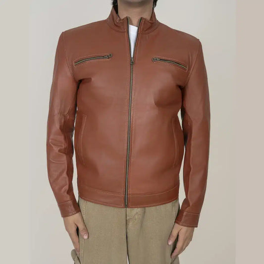 Men’s Brown Leather Jacket – Premium Casual Biker Style
