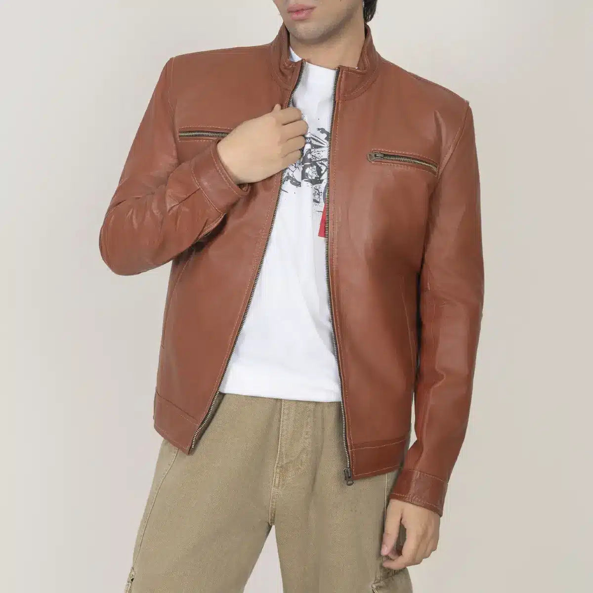 Men’s Brown Leather Jacket – Premium Casual Biker Style