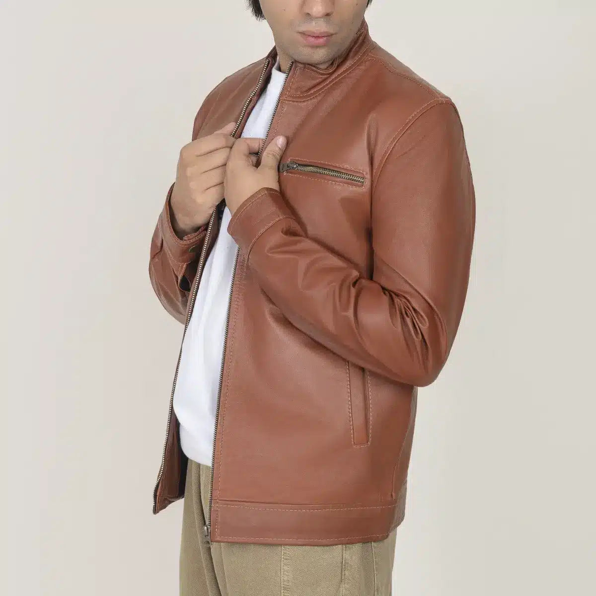 Men’s Brown Leather Jacket – Premium Casual Biker Style
