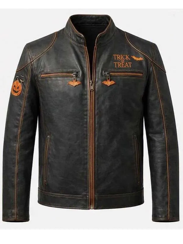 Halloween Trick or Treat Cafe Racer Leather Jacket | Men’s Motorcycle Jacket