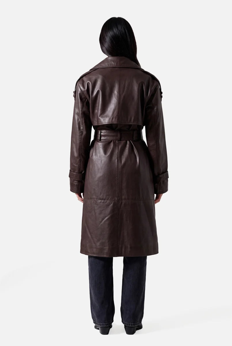 Luxury Long Leather Trench Coat | Belted Classic Outerwear
