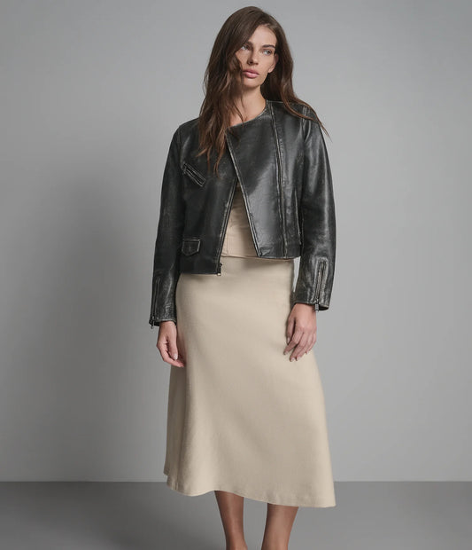 Vintage Collarless Moto Jacket for Women