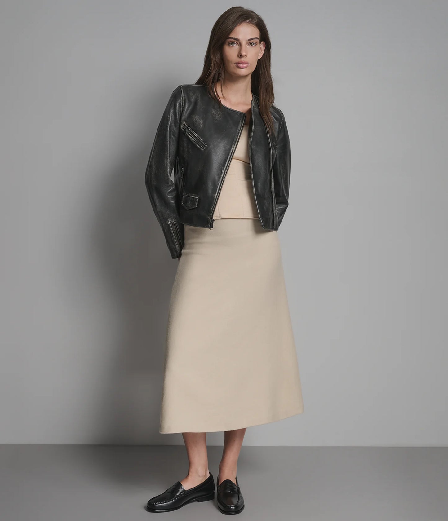 Vintage Collarless Moto Jacket for Women