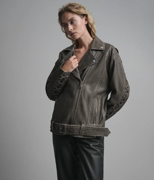 Oversized Asymmetric Leather Moto Jacket for Women