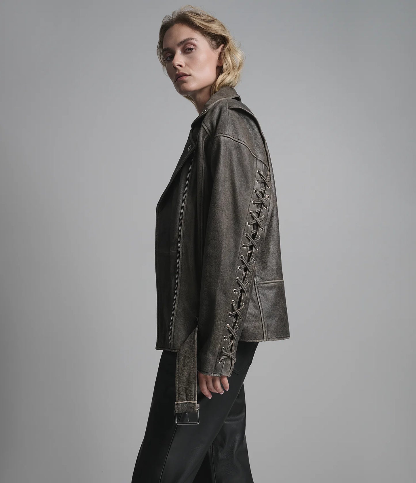 Oversized Asymmetric Leather Moto Jacket for Women