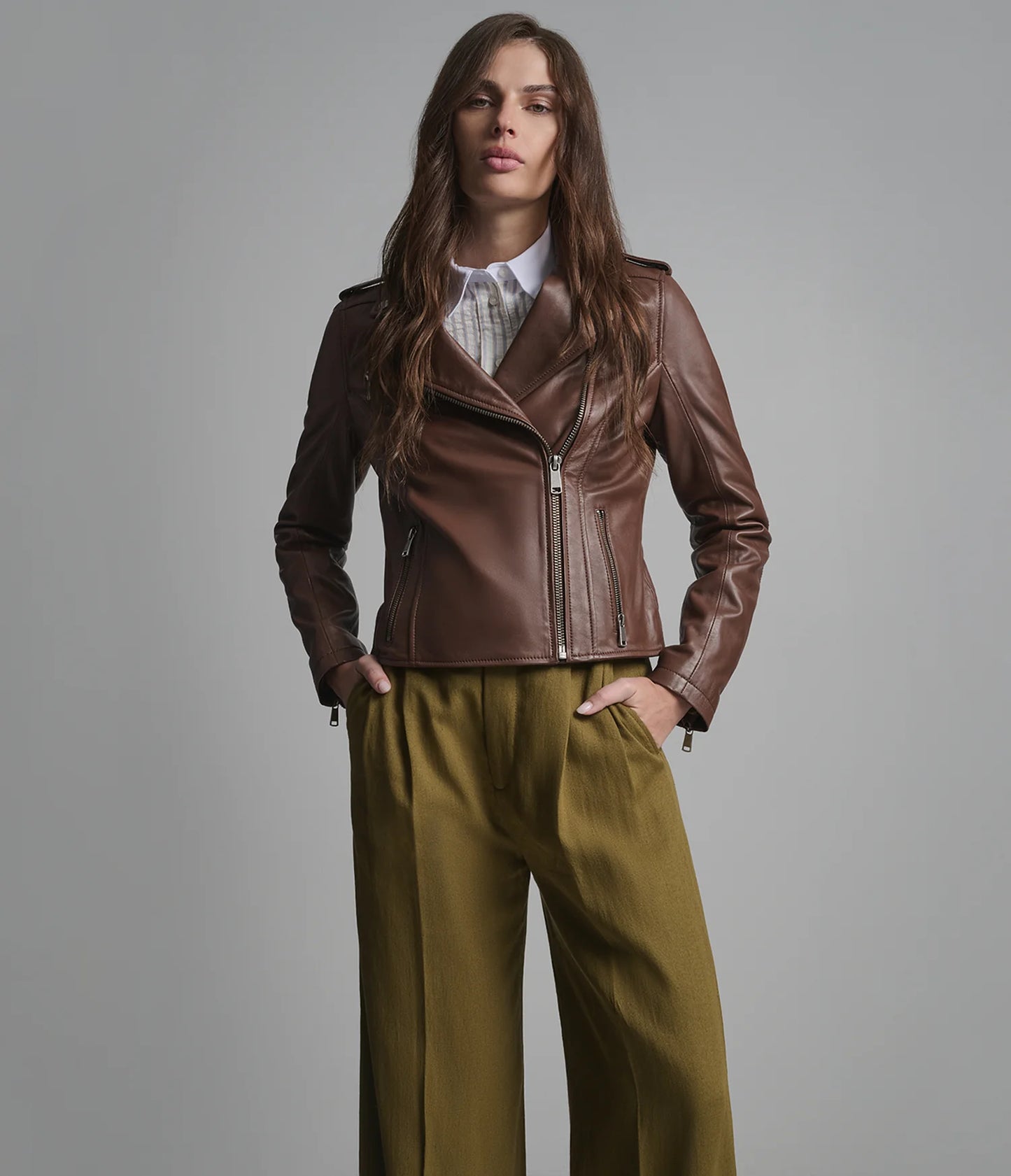Asymmetrical Leather Moto Jacket for Women