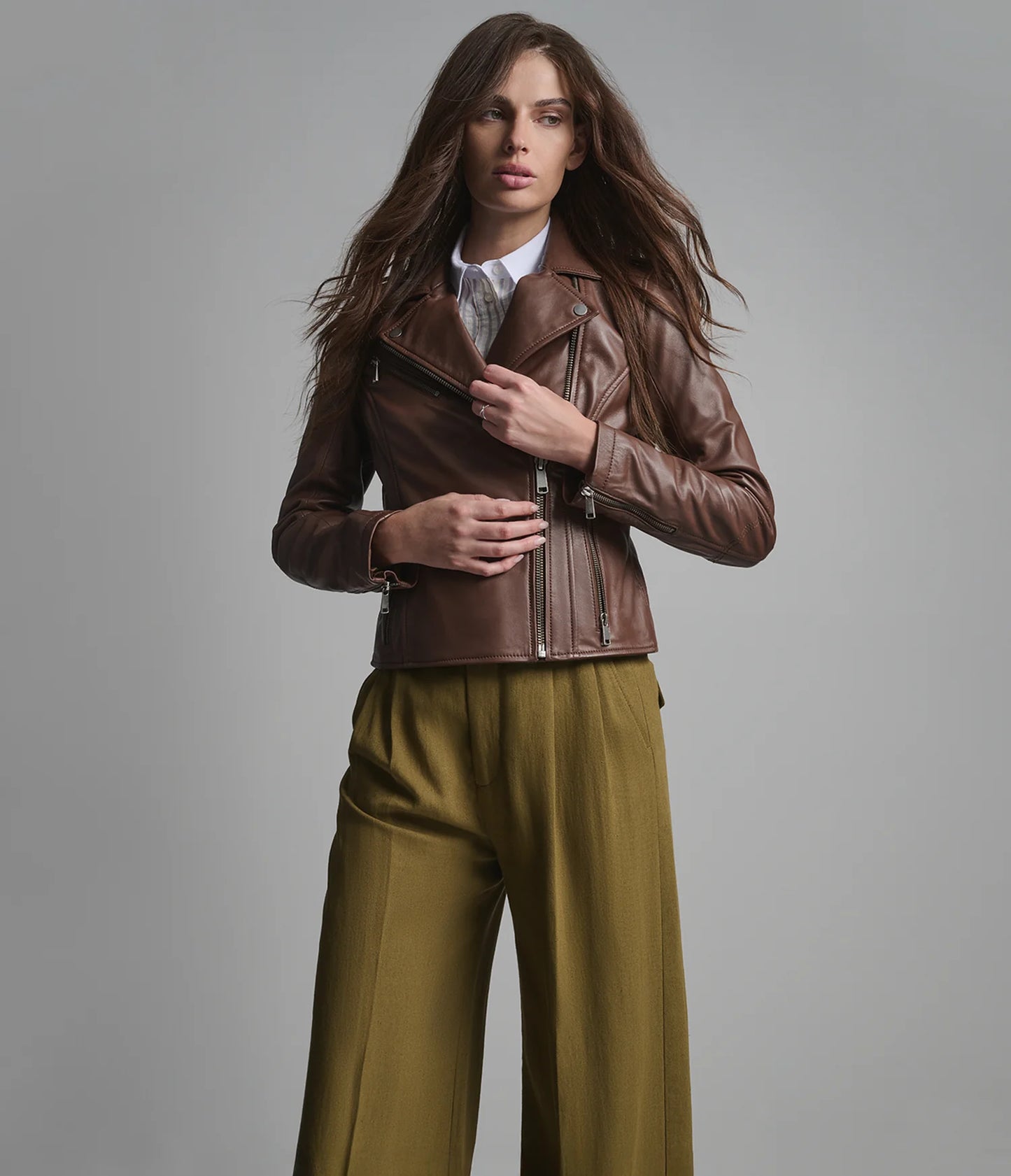 Asymmetrical Leather Moto Jacket for Women