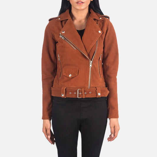 Alison Brown Suede Biker Jacket for Women | Premium Moto Leather Jacket