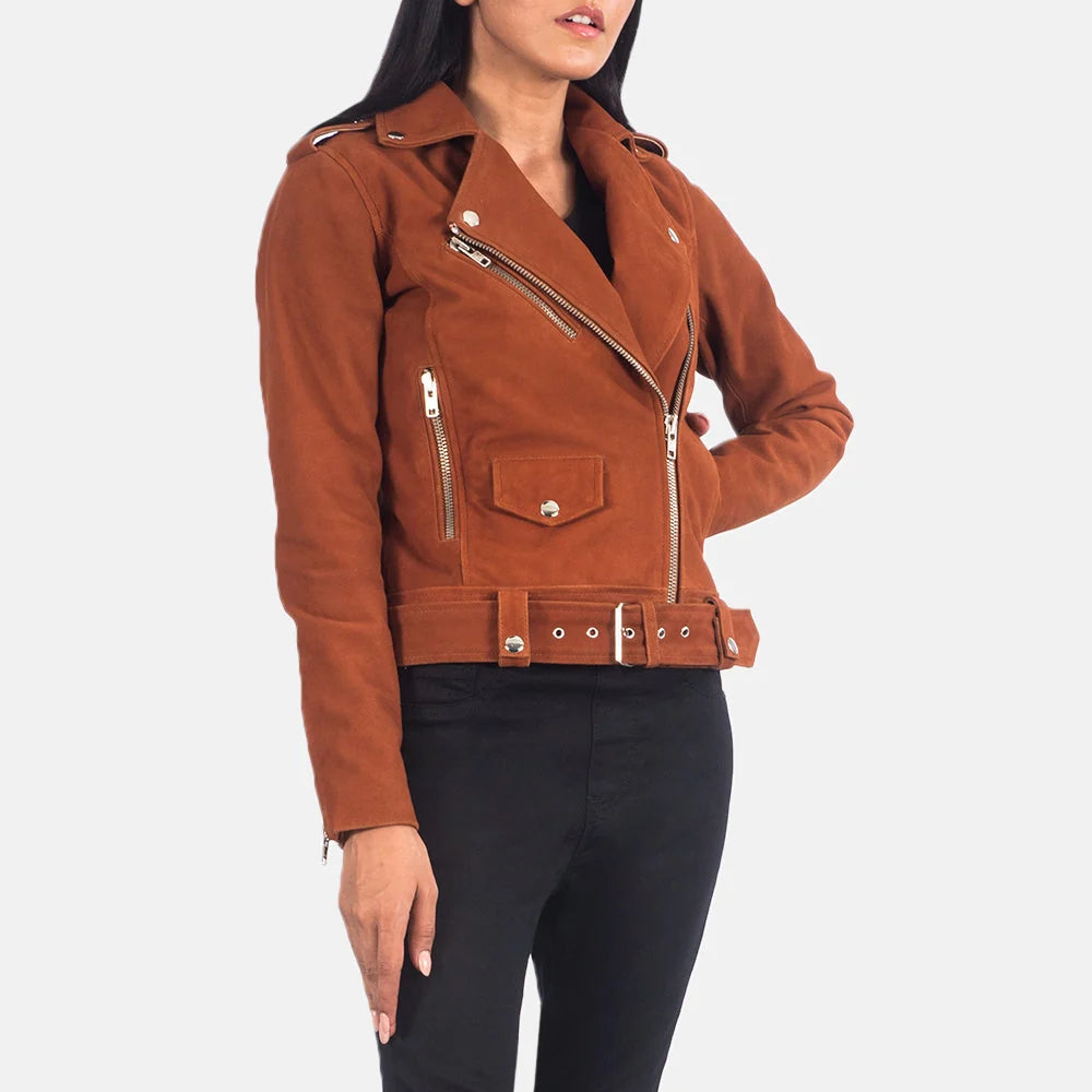 Alison Brown Suede Biker Jacket for Women | Premium Moto Leather Jacket