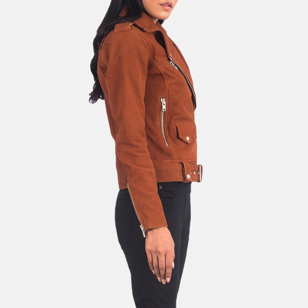Alison Brown Suede Biker Jacket for Women | Premium Moto Leather Jacket