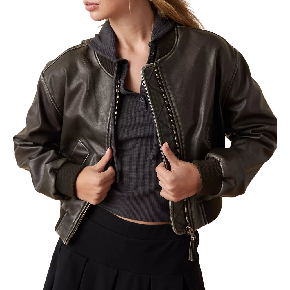 Sam Brown Cropped Bomber Leather Jacket | Premium Genuine Leather Women's Jacket