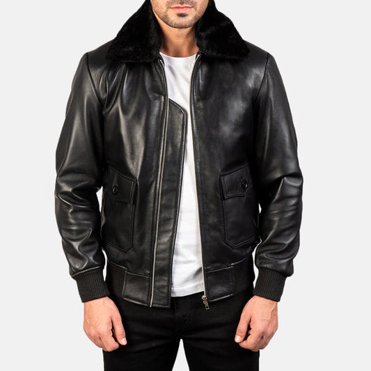 Airin G-1 Black Leather Bomber Jacket for Men | Premium Genuine Leather Flight Jacket