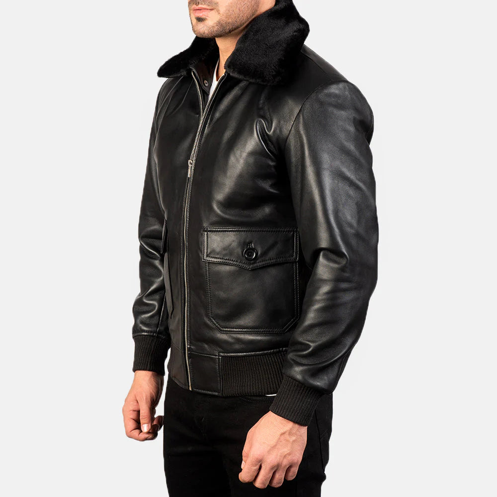 Airin G-1 Black Leather Bomber Jacket for Men | Premium Genuine Leather Flight Jacket