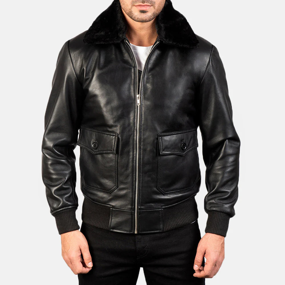 Airin G-1 Black Leather Bomber Jacket for Men | Premium Genuine Leather Flight Jacket