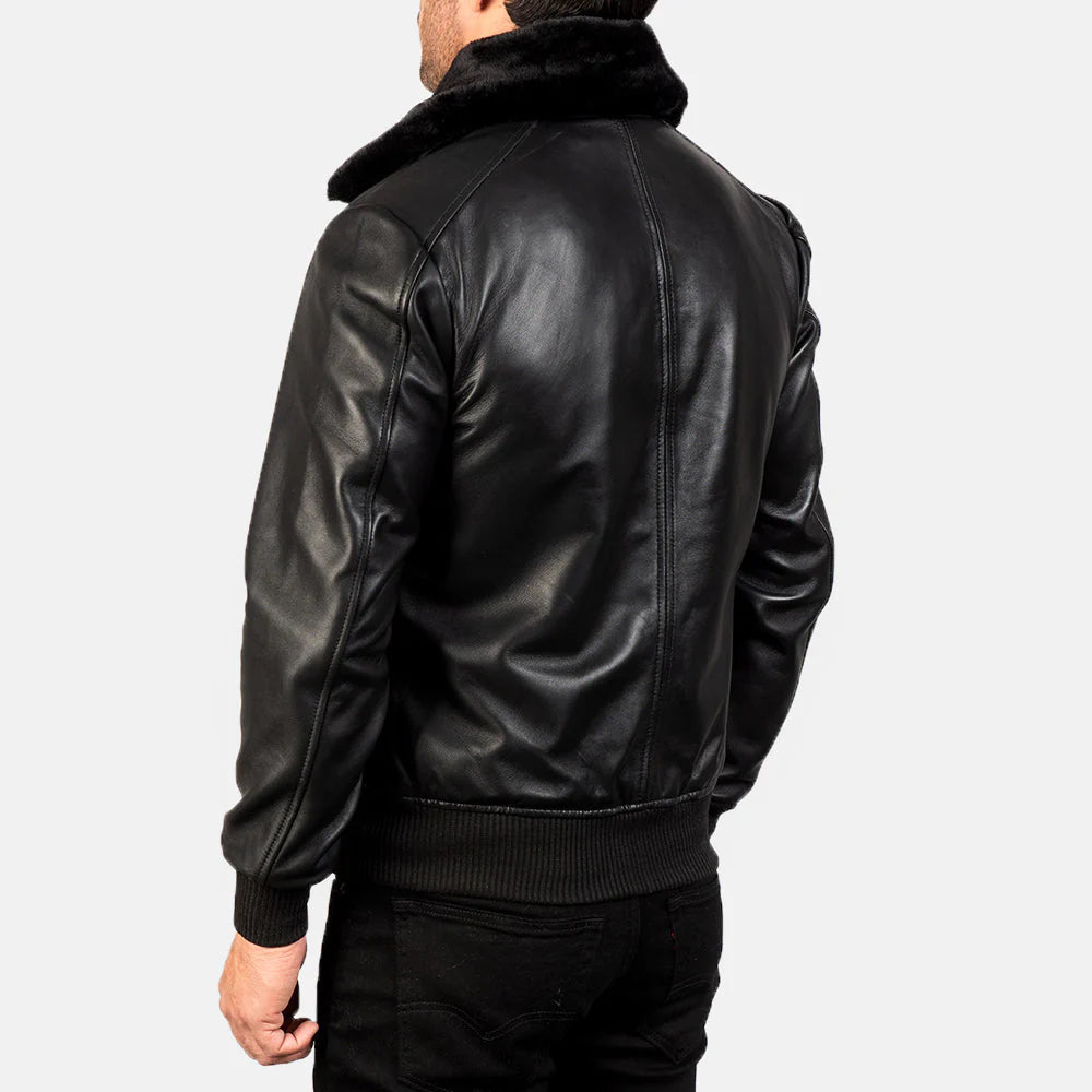 Airin G-1 Black Leather Bomber Jacket for Men | Premium Genuine Leather Flight Jacket