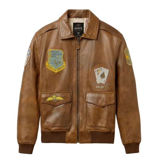 Women's Avirex Brown Vintage A-2 Flight Leather Jacket | Premium Retro Bomber Jacket