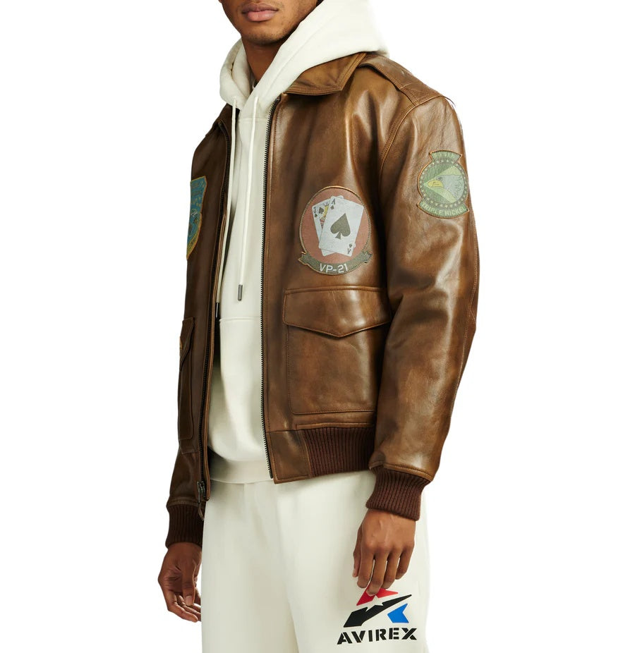 Women's Avirex Brown Vintage A-2 Flight Leather Jacket | Premium Retro Bomber Jacket