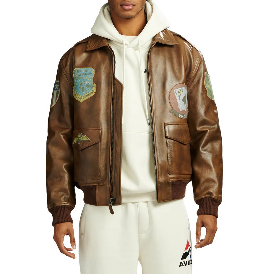 Women's Avirex Brown Vintage A-2 Flight Leather Jacket | Premium Retro Bomber Jacket