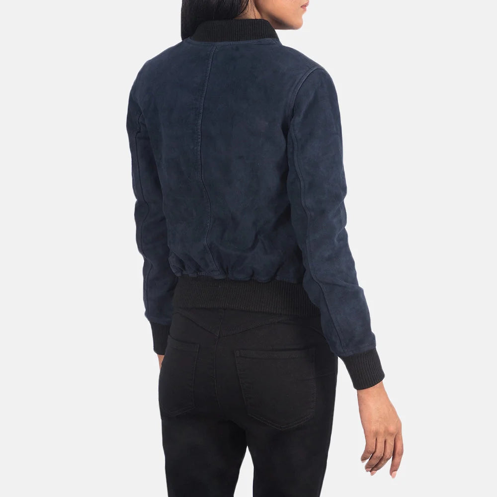 Ava MA-1 Blue Suede Bomber Jacket for Women | Premium Flight Jacket