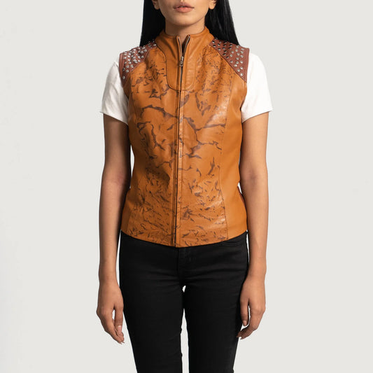 Westina Tan Dye Leather Vest for Women | Premium Genuine Sheepskin Leather Vest