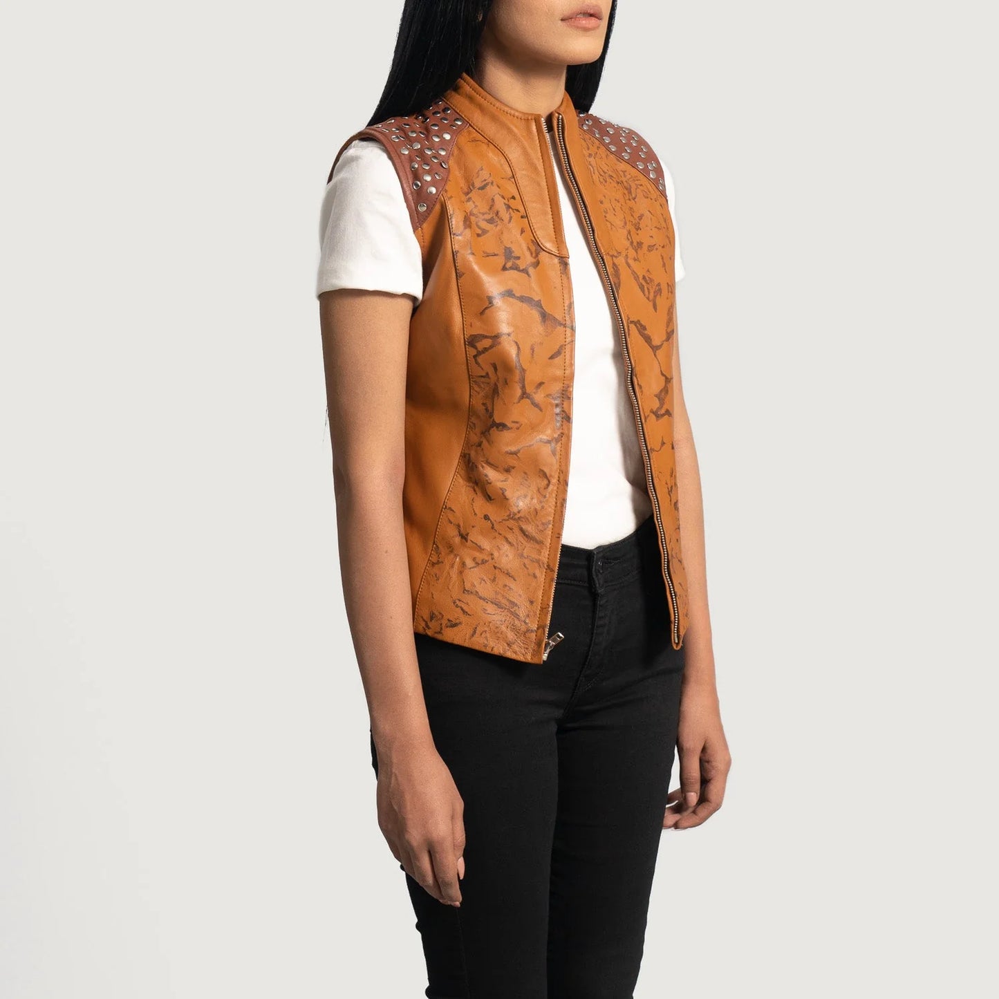 Westina Tan Dye Leather Vest for Women | Premium Genuine Sheepskin Leather Vest