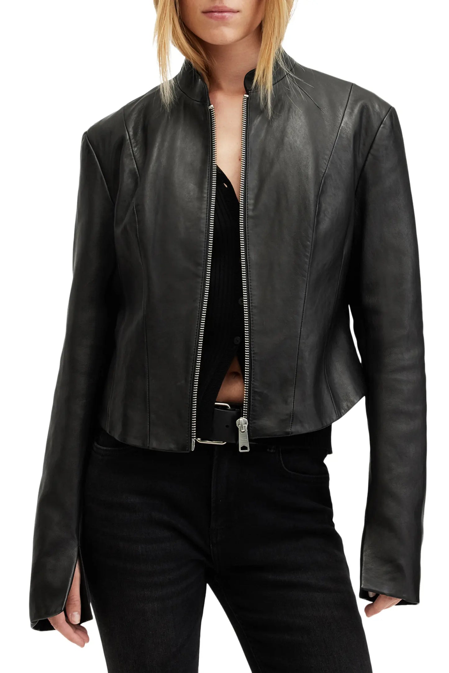 Women’s Black Leather Jacket – Classic Zip-Up Biker Style