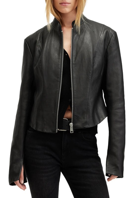 Women’s Black Leather Jacket – Classic Zip-Up Biker Style