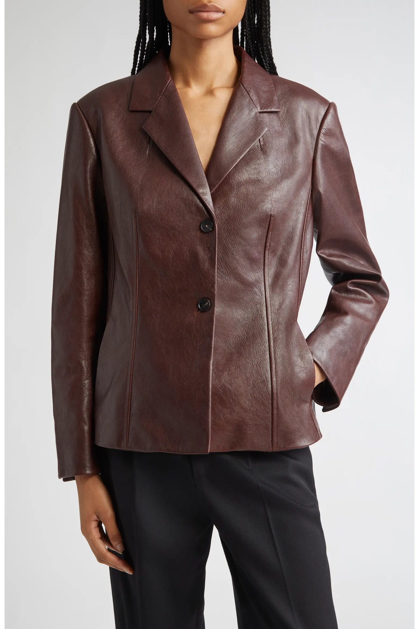Women’s Brown Leather Blazer – Classic Tailored Fit