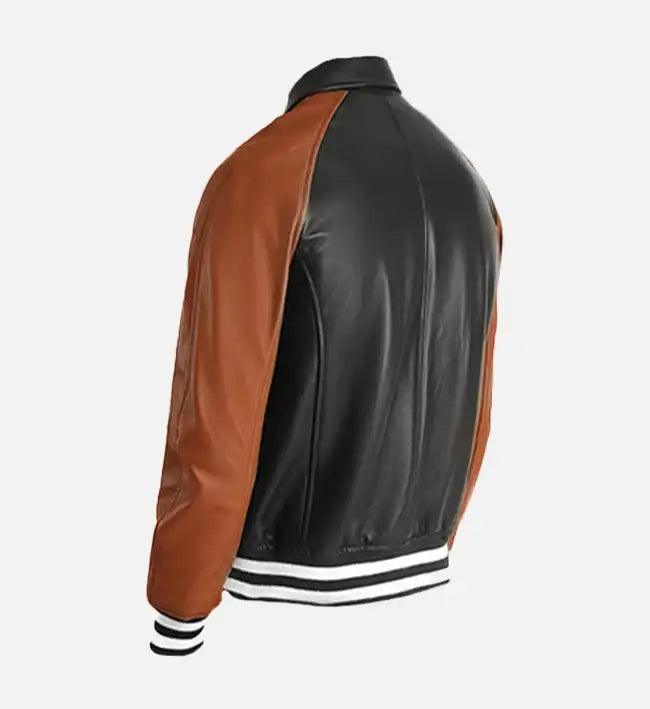 Men's Black& Brown Leather Varsity Jacket