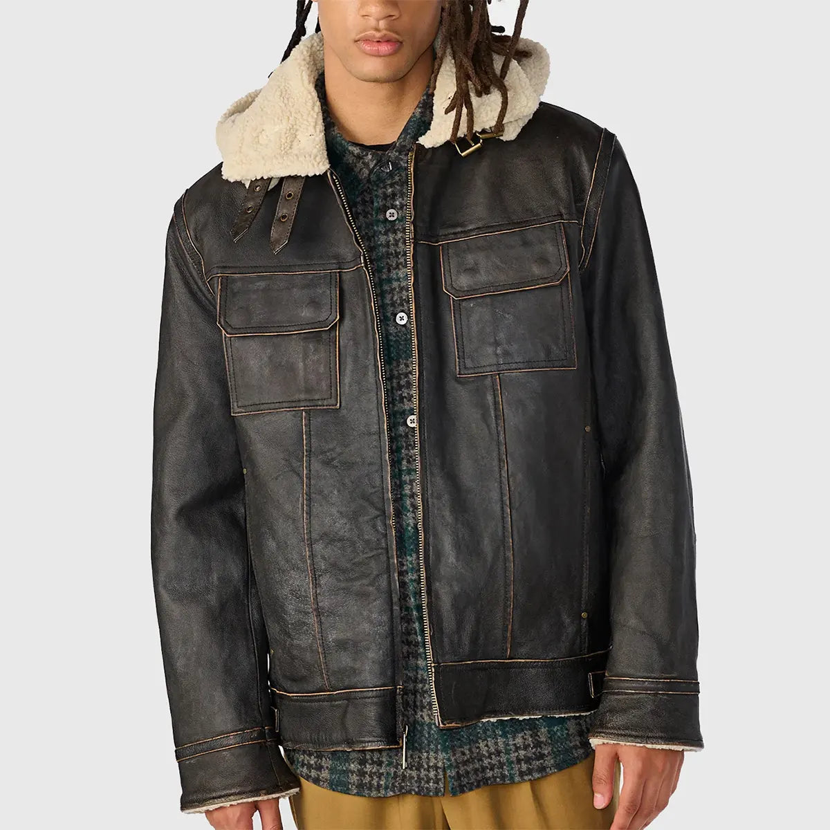 Bernstein Men's Brown Distressed Aviator Leather Jacket | Premium Genuine Leather Flight Jacket