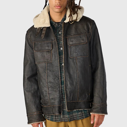 Bernstein Men's Brown Distressed Aviator Leather Jacket | Premium Genuine Leather Flight Jacket