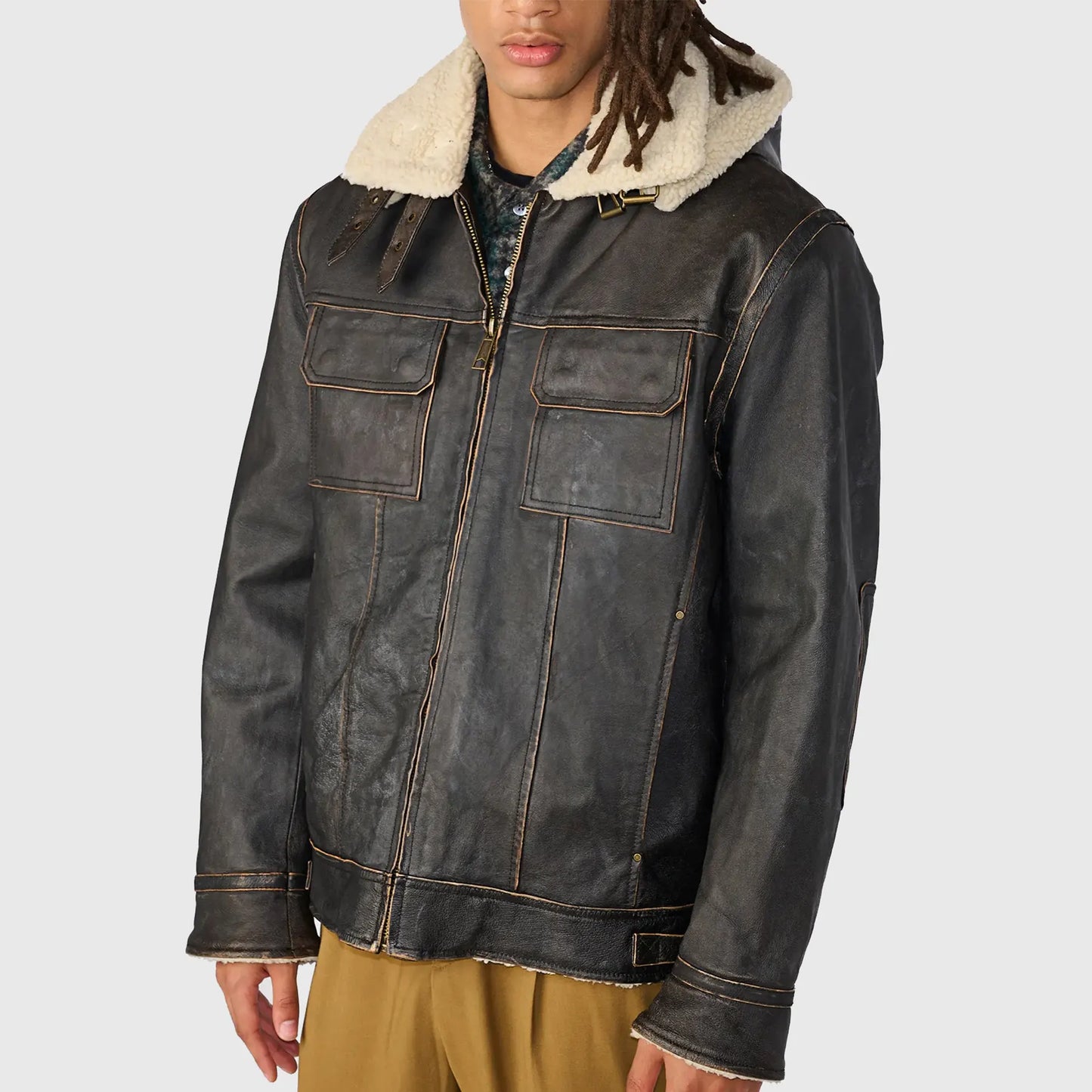 Bernstein Men's Brown Distressed Aviator Leather Jacket | Premium Genuine Leather Flight Jacket